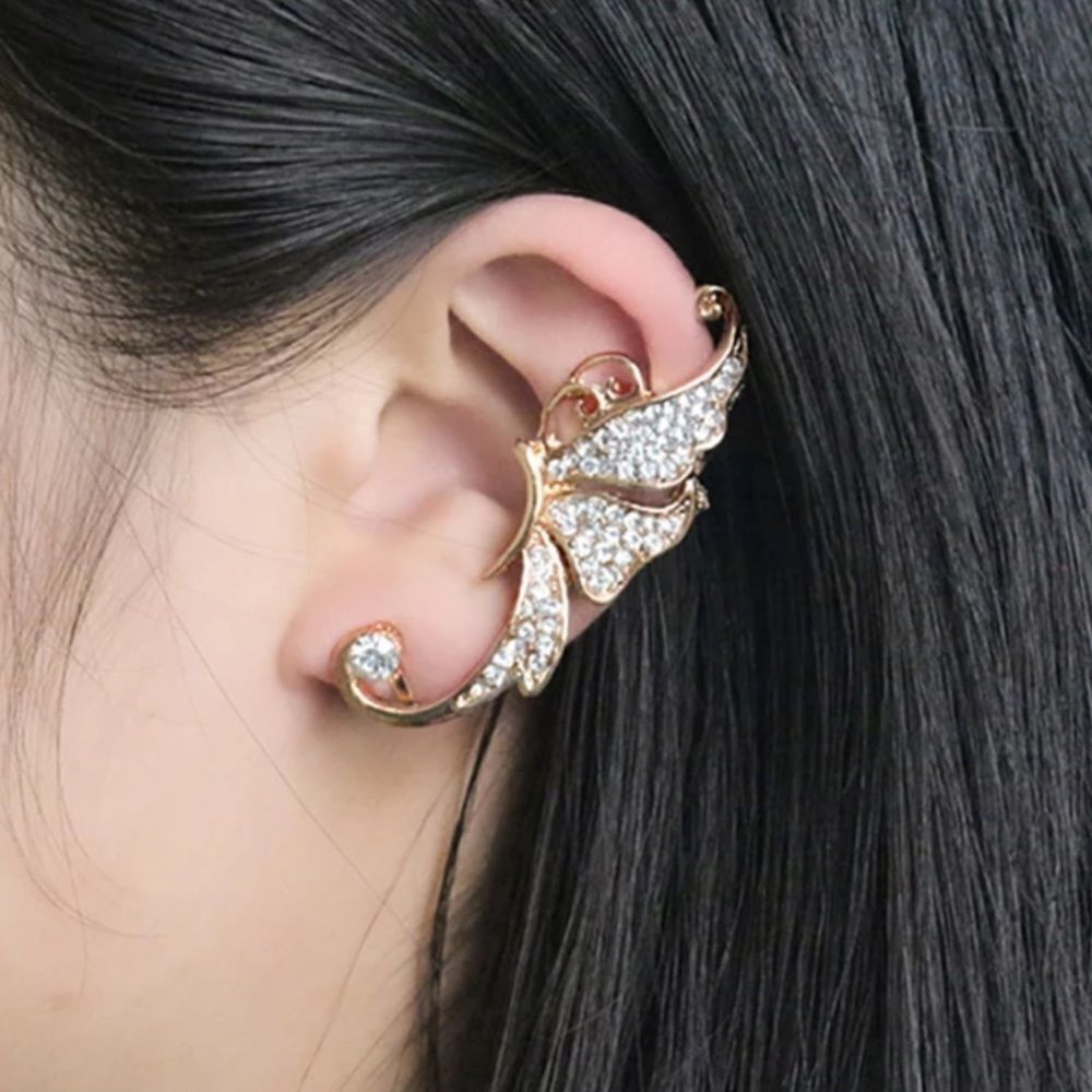 Gold Crystal Butterfly Statement Ear Cuffs Set Earrings 2PCS NEW